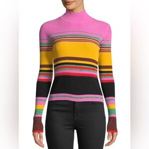 Diane Von Furstenberg DVF Metallic Stripe Ribbed Turtleneck Sweater Pink Small